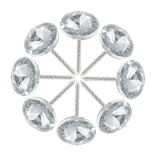 BokWin 100Pcs Diamond Crystal Upholstery Nails Tacks 25mm Clear Crystal Upholstery Decorative Push Pins for DIY Sofa Headboard Furniture Wall Decor