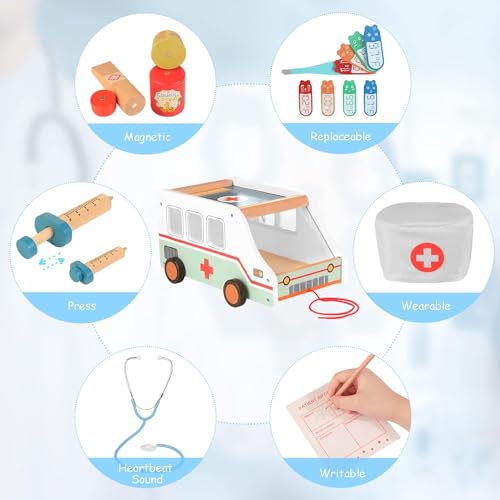 Image of Wooden Doctor Kit for Kids- Medical Kits Pretend Role Play Educational Toy with Storage Case for Kids Girls Boys (Doctor Set 42Pcs)