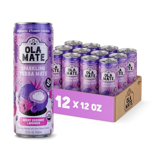 Image of Yerba Mate Energy Drink - Low Sugar Sparkling Tea Cans with Ashwagandha, Lion's Mane, USDA Organic Clean Energy Drink with 125mg Natural Caffeine, Ola Mate Berry Coconut