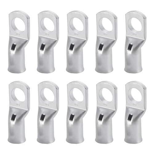 10 Terminales Cable Tubular M8 16 mm², Terminales de Tubo de Anillo de Cobre Tinado, Sin Aislar, para Cajas de Distribución, Automóviles, Barcos y Motores, Conectores de Alta Conductividad