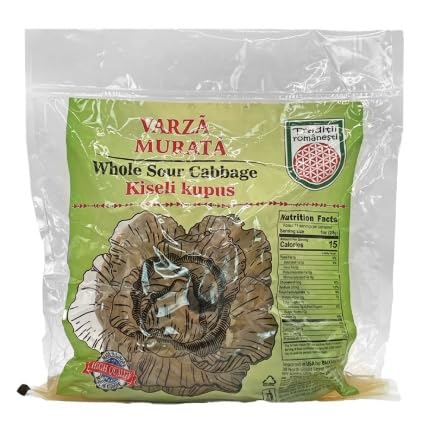 TraditiiRomanesti Whole Sour Cabbage Pickled Cabbage Head Fermented & Probiotic Sauerkraut 4-5 Lb
