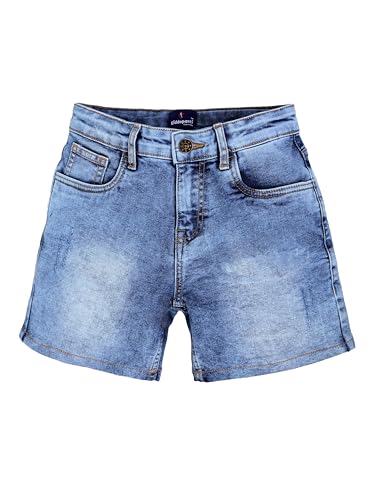 Image of KiddoPanti Boys Knee-Length Denim Shorts | Stretchable Cotton Poly Denim | Comfortable Fit with Button Elasticated Waistband & Zip Fly