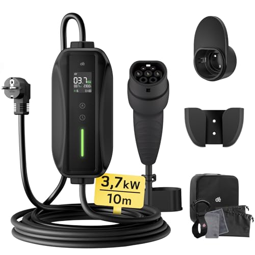 Cargador Coche Eléctrico [3,68kW, 6-16A, 10m] dé EV Cargador Tipo 2 con Enchufe Schuko, Cargador Carro Eléctrico Portátil con Pantalla Digital Controlable con Model Y/3, GLC, MG4 y Otros BEV/PHEV