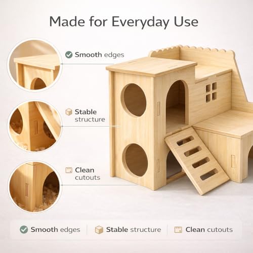 Tiny Hamster Maze Wood House Fun Slide House Double-Decker Hut for Dwarf Gerbil Mouse Mice Rat Small Animals(Only for Small Hamster) - Image 2