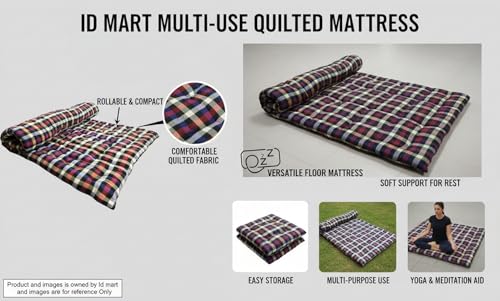 Image of H B MSALA Soft Cotton Foldable Quilt Mattress | Firm Reversible Cotton Gadda for Floor Sleeping & Bed Use | King Size Foldable Mattress (72 x 72 Inches / 6 x 6 Feet)