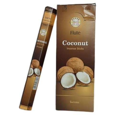 Flute Coconut Incense Sticks from India - 120 Insence-Sticks (6 Pack x 20 PCS) - for Pure Air, Yoga, Meditation, Relaxation Fragrance Incense,Home Refreshing Cover