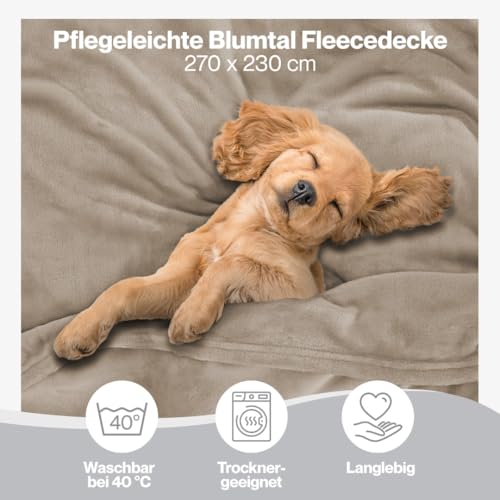 Blumtal Kuscheldecke flauschig - Oeko-TEX zertifizierte Fleecedecke 270x230 cm - Wohndecke 270x230 cm - Taupe Decke - Wohn- & Kuscheldecke/… – Ansicht 3