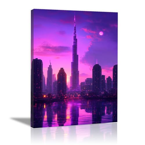 Peinture moderne tour violette 40x60cm CUDAOO encadrée pour salon
