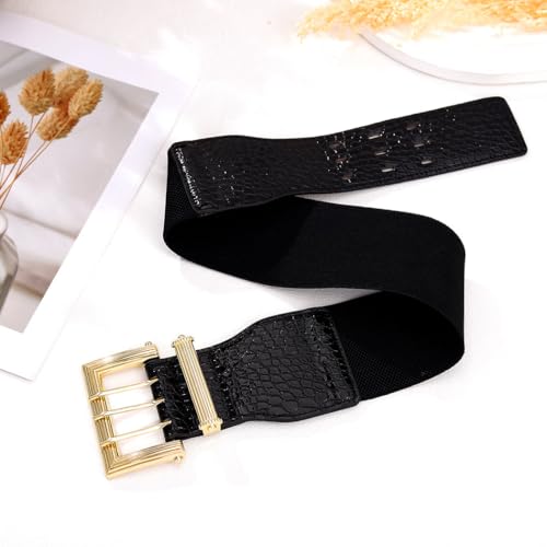 Women Wide Waist Belt Elastic Leather Belt with Gold Buckle Fashion Stretchy Waistband for Ladies Dress Waist Belt3