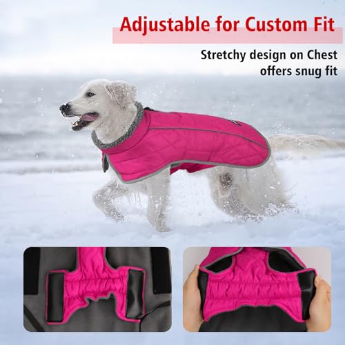 Image of Fragralley Dog Coat Medium, Waterproof Dog Jacket with Warm Fleece Lining, Adjustable Reflective Dogs Winter Coat, Turtleneck Pet Coats for Cold Weather (Rose Pink M)
