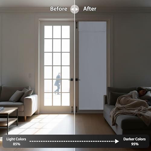 Image of RYB HOME Blackout French Door Curtain - Privacy Thermal Insulated Window Shades for Patio Kitchen Front Entry Back Door Glass Window, Self Adhesive No Drill, 1 Panel, 12 inch W x 69 inch L, Greyish White