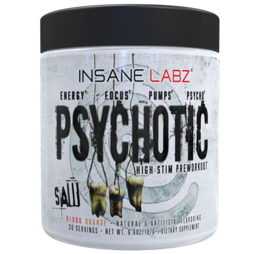 Image of Insane Labz Psychotic Saw, High Stim Pre Workout Powder with OxyGold­ and AMPiberry,Extreme Lasting Energy with Teacrine,Focus with CognitIQ and Endurance (30 Servings, Blood Orange)