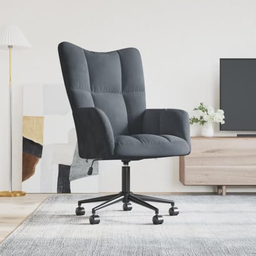 Mejore su Comodidad con Esta Silla Relajante Ajustable, Elegante tapizada en Terciopelo Gris Oscuro y Giro de 360 Grados para Sala de Estar u Oficina.