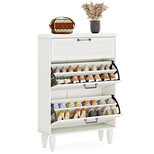 Tribesigns Shoe Cabinet With Flip Drawers: White Shoe Organizer Cabinet With 3 Drawers, Slim Freestanding Shoe Storage, Wood Shoe Rack For Entryway, Living Room, Closet, White #TOP7