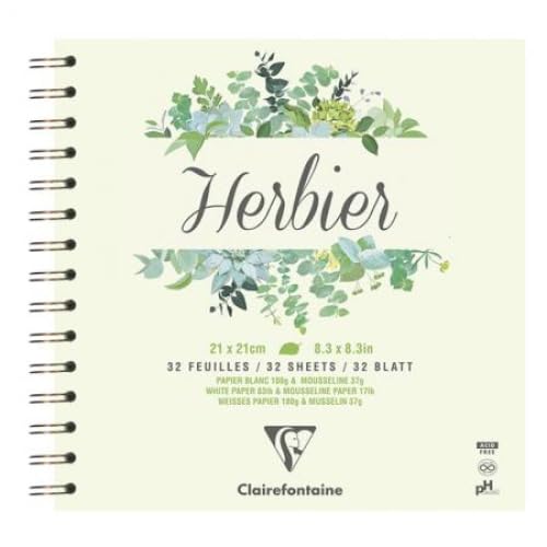 Lot de 5 Herbier cahier spiralé 21x21cm 180g/m² 64p + intercalaires mousseline 37g/m²