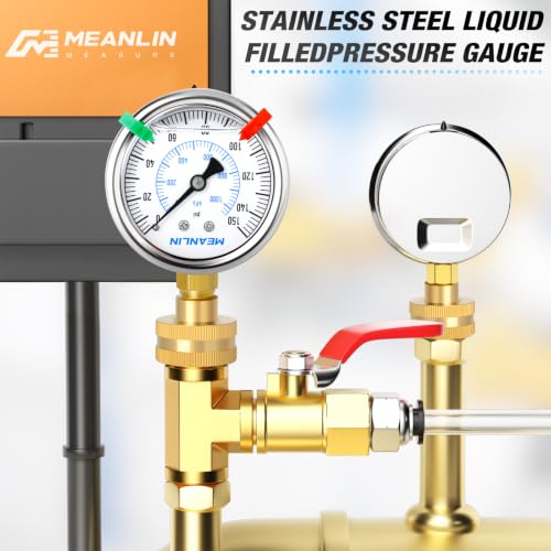 Image of MEANLIN 0~150Psi 3 /4 inch FNPT 2.5 inch FACE DIAL Liquid Filled Pressure Gauge | Stainless Steel Frame WOG Water Oil Air Water Pressure Test Table with Sealing Ring