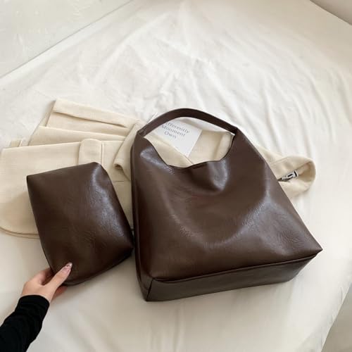 TIAASTAP Groß Handtasche für Damen Weiche Leder Tote Bag Shopper Tasche Damen Schultertasche Hobo Bag Shoulder Bag Uni Tasche Beuteltasche Tragetasche Umhängetasche mit klein Geldbörse