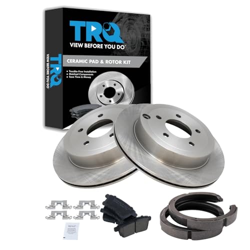 Image of TRQ Rear Brake Pad and Rotor Set Ceramic Parking Shoe Compatible with 2007-2010 Ford Edge Lincoln MKX
