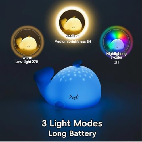 Lámpara de noche silicona ballena con carga USB y 7 colores miniatura 3