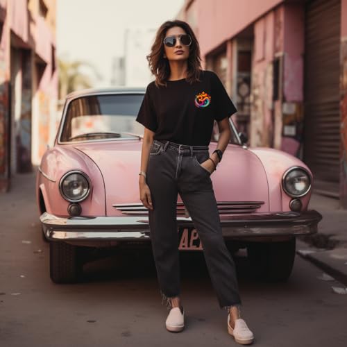 Image of prabhu bhakti Women's Oversized Lord Shiva Printed Black T-Shirt | Back Print Drop Shoulder Pure Cotton Oversized Tshirt for Girls & Women