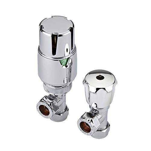 Preisvergleich Produktbild Hudson Reed Heizkörperventile - Thermostat - Winkelventil Thermostatventil - Verchromtes Messing - Optimale Temperaturregulierung