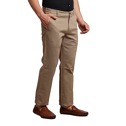 Image of Colorplus Men's Cotton Blend Solid Piece Dyed Pattern Tailored Fit Flat Front Casual Trouser