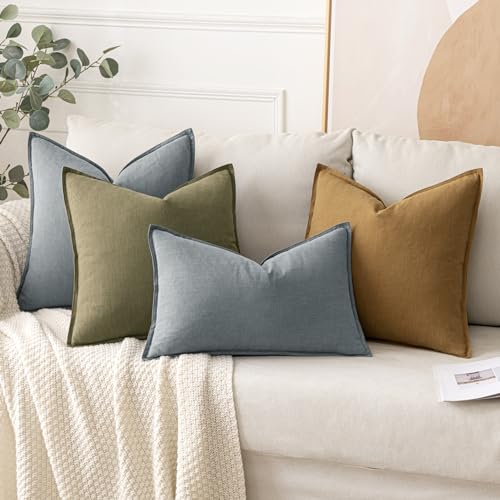 Image of MIULEE Decorative Linen Pillow Covers 18x18 Inch Gray Boho Farmhouse Neutral Couch Throw Pillows for Bed Pack of 2 Accent Modern Pillowcase Sofa Livingroom Home Decor