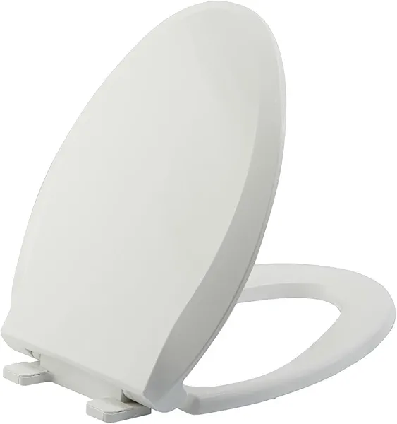 JINGZE Elongated Toilet Seat Slow Close, Quiet Toilet Seat Cover with Never Loosen Durable Toilet Seat Lid Easy to Install & Clean, Polypropylene (PP), White