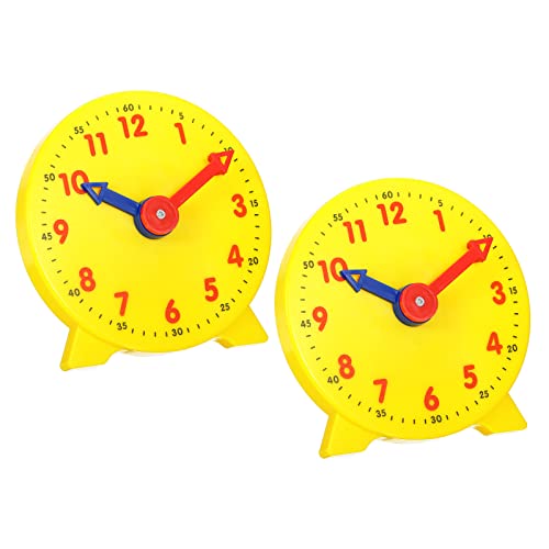 Image of PATIKIL 4 inch Teaching Clock, 2 Pack Learn Clock Learning Tell Time Analog Clock Demonstration Clock 12 Hour 2 Pointers for Classroom Teacher, Yellow