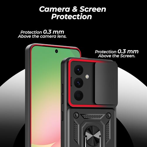 Image of A rtistque Armor Bumper Back Case Cover for Samsung Galaxy A36 | Stylish Ring Holder & Inbuilt Stand | Sliding Camera Cover | Shockproof TPU Protective Design | Samsung A36 Back Cover - Black
