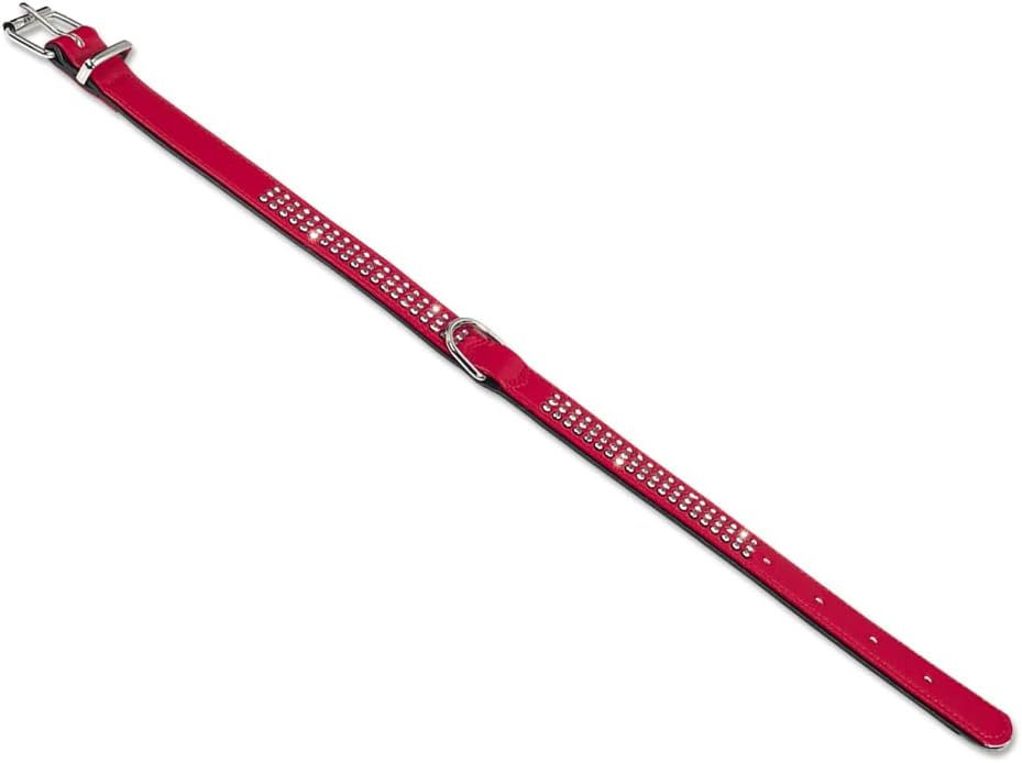 Nobby Dog Collar Crystal with Two Rows Swarovski Trim, 47 cm x 17/19 mm, Red