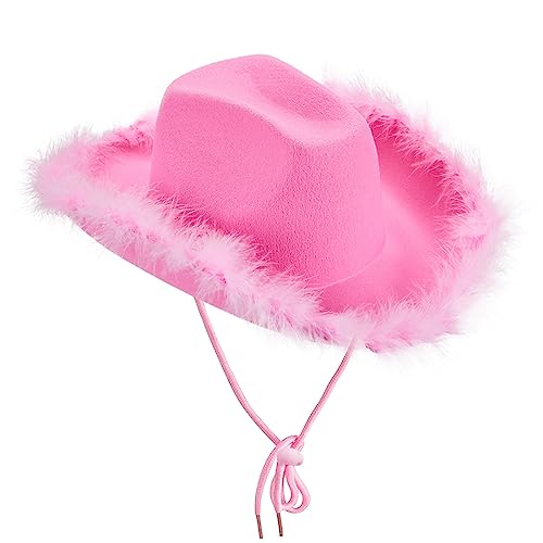 hokojix Fashion Cowgirl Hat y Feather Brim Cowboy Hat Western Cowboy Hat for Bachelorette Party Carnival Cosplay, 4x3cm, Pink