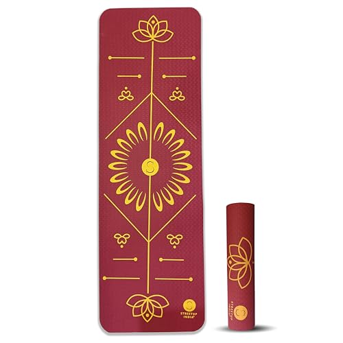 Image of Streetup India TPE Yoga Mat With Body Alignment |6 mm Thickness| for Men and Women| Ideal Exercise Mat For Yoga, Pilates And Workout| Anti Skid (Maroon)