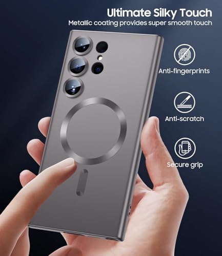 Image of DIZORO Samsung S24 Ultra Case, Compatible with Mag Safe Back Cover, Matte Luxury Metallic Luster Flexible TPU Wireless Charging Shockproof Case with Camera Protector Lens (Grey)