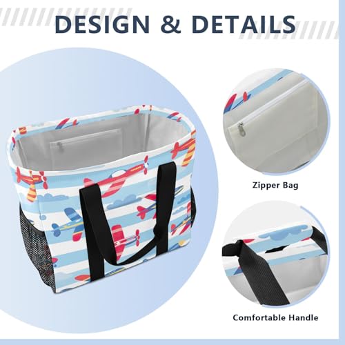 YETTASBIN Airplane Large Foldable Travel Tote Bag, Lightweight Waterproof Swim Pool Bag with Handles & Pocket for Beach Outdoor, Reusable Grocery Bag for Kitchen, Shopping4