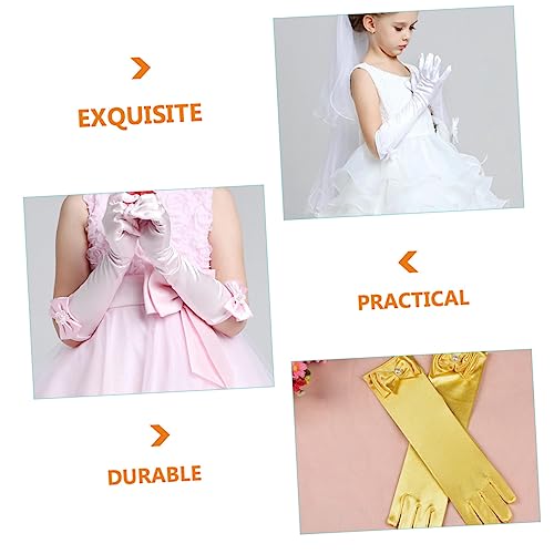FRCOLOR 6pairs Bow Satin Gloves for Boys and Girls Elegant Dress Accessory for Weddings Parties and Lightweight and Comfortable Flower Girl Gloves3