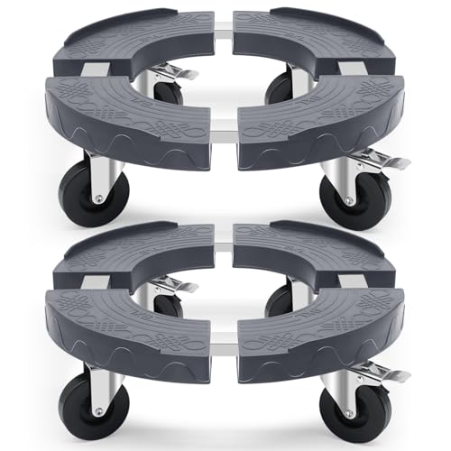 Humagineer Schwerlast-Pflanzenroller Grau Tragkraft 220KG, Rollbrett Pflanzen Outdoor und Indoor mit 76mm Rollen mit Bremse,Rollbrett rund verstellbar 38CM-48CM für Blumentopf und Sonnenschirme,2 Pack