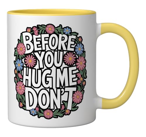 Taza de cerámica Sarcastic Introvert Anti-Hug, amarilla y blanca miniatura 2