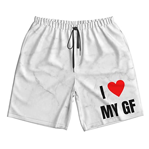 I Love-My-GF-Girlfriend Heart Gifts Mens Athletic Shorts Elastic Waist Casual Pocket Jogger Men Workout Short Pants