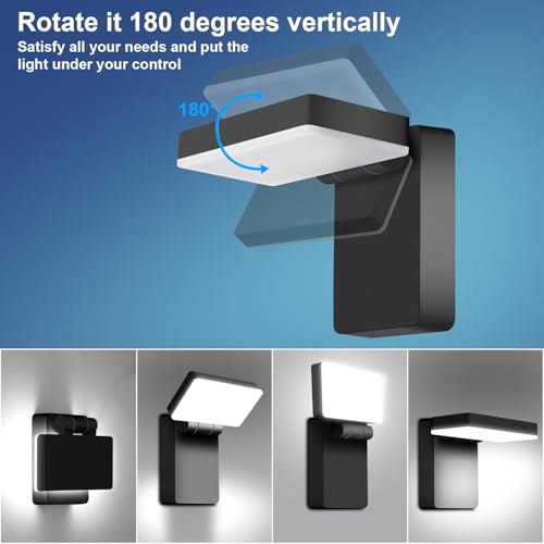 Image of ledmo 60W LED Outdoor Wall Light Switch Control 350 Horizontal /180 Vertical LED Exterior Wall Lights Modern Neighbor Friendly Adjustable Exterior Flood Lighting 5000k for Upper Areas Yard Porch