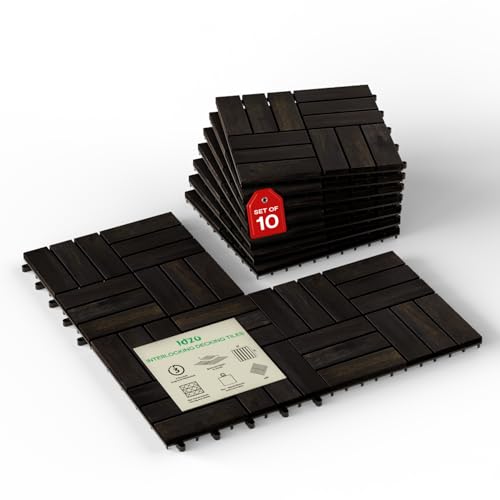 IDZO Interlocking Acacia Deck Tiles 9.6 SQFT, 10PCS, Black, Checker