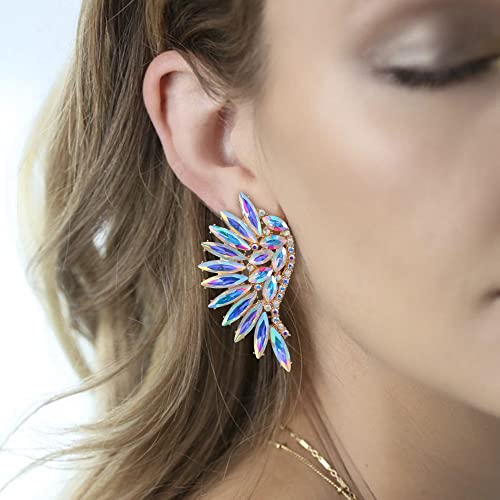 Flyonce Angel Wing Stud Earrings, Marquise-Shaped Rhinestone Crystal Angel Wings Earrings For Women Girls Iridescent Clear Ab #TOP2