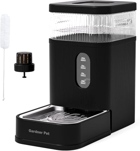 Gardner Pet 8.5L Automatic Dog Water Dispenser with Stainless Steel Bowl, Large Capacity Gravity Cat Water Dispenser with Filter, BPA-Free Automatic Dog Bowls, Stable and Spill-Resistant, Black