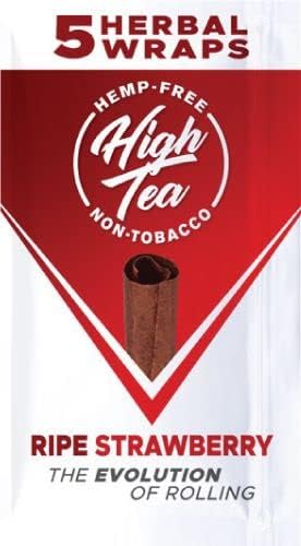 Miniatura 1 de High Tea Envolturas naturales para fumar de hierbas no tabaco, fresa madura, 25 envolturas autoenrollables, hechas de hojas de té