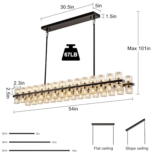Image of Crystal Black Rectangular Chandelier Light Fixture,54 in Dining Room Chandeliers Over Table,Modern Chandeliers For Living Room,Arcachon Chandelier,Kitchen Island Chandeliers Includes 60xG4 Bulbs