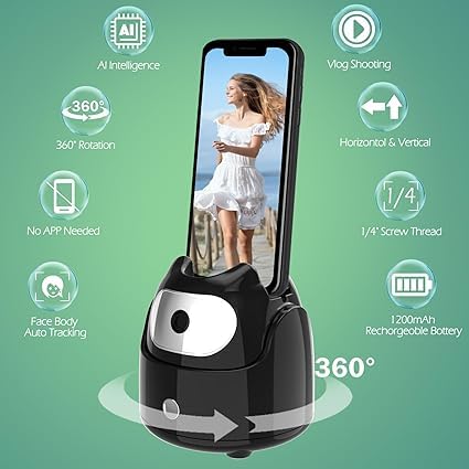 Image of AI Auto Face Tracking Tripod | 360 Rotation Mobile Stand for Video Recording | Rechargeable Phone Holder Camera Stand for Shooting | Gesture Control | No App Needed - Your e Store