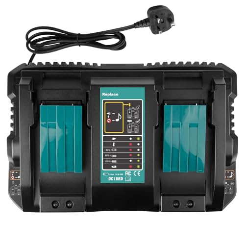 KEATFE 4A Dual Port Charger for Makita Battery 14.4V~18V DC18RD Fast Charger Replacement Compatible with Makita Li-ion Battery BL1415 BL1430 BL1440 BL1830 BL1840 BL1850 BL1850B BL1860B etc