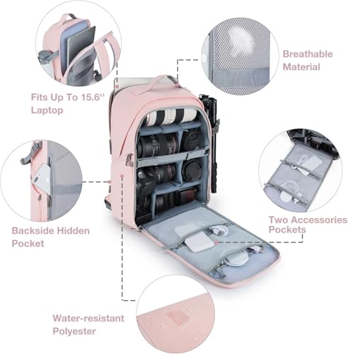 Mochila para cámara DSLR Rosa con protección impermeable miniatura 3