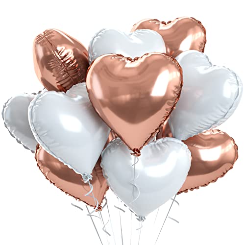 Image of Rose Gold Heart Balloons, 10PCS Heart Shape Balloons, Valentines 18inch Rose Gold Foil Balloon for Helium Valentine Decorations