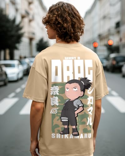 Image of Bewakoof Official Naruto Merchandise Men's 100% Cotton 220 GSM Graphic Print Oversized Fit Round Neck T-Shirt
